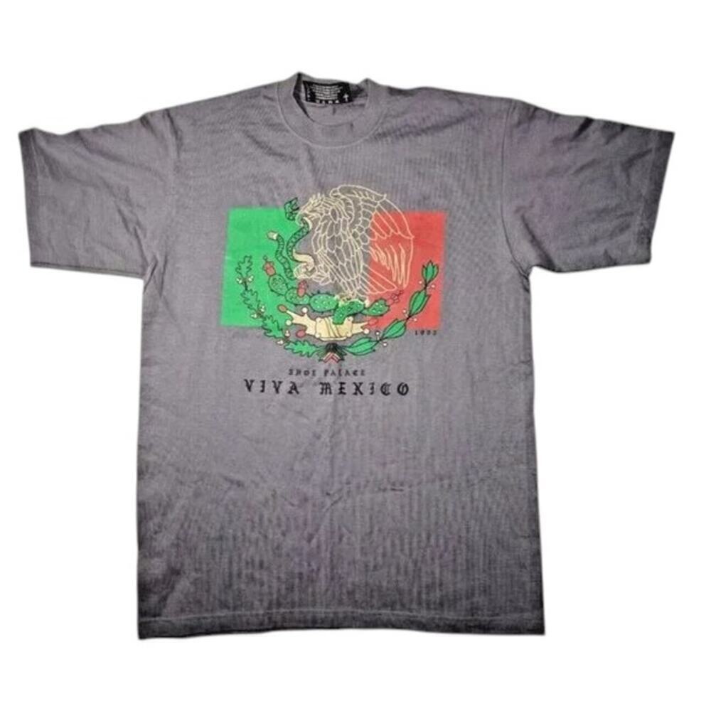 Vintage 1993 Shoe Palace Viva Mexico Graphic Tee Gray XL Eagle Snake Flag USA